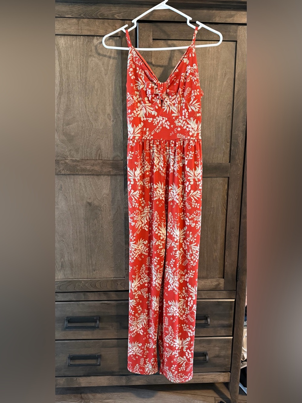 Floral Burnt reddish orange color, Sleeveless Women's Jumpsuit